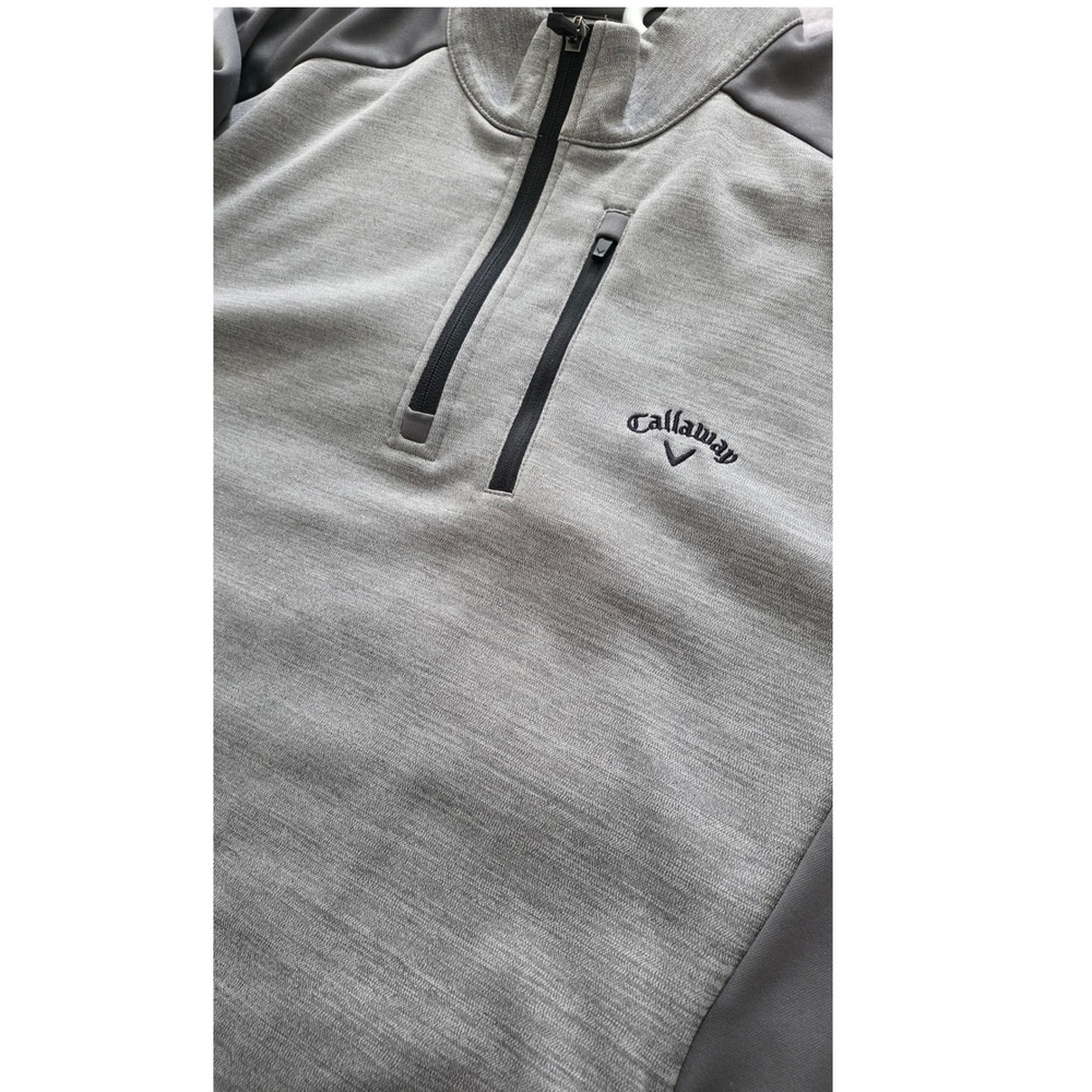 Callaway Mens Gray Heather Quarter Zip Golf Pullover Fleece Lined Jacket Large